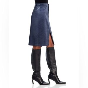 WAYF Camille Glossy Navy Blue Faux Leather Crocodile Alligator Lizard Skirt NW